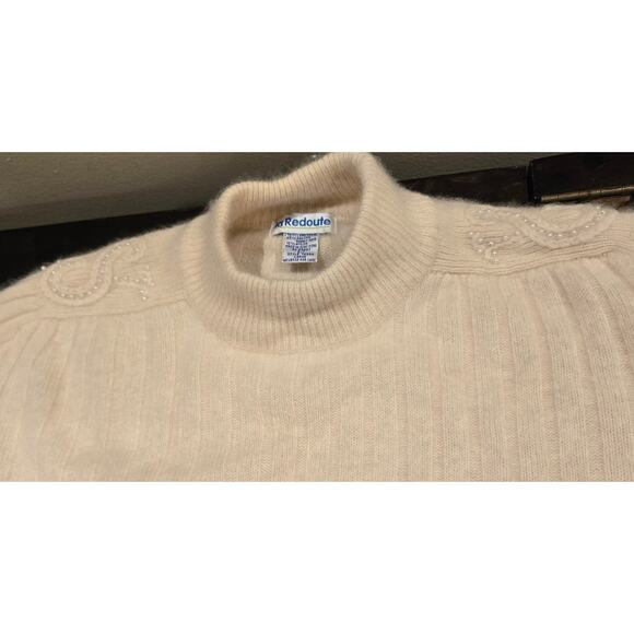 La Redoute Lambswool Angora Cream Sweater Faux Pearl Shoulder Accents Large - Picture 8 of 10